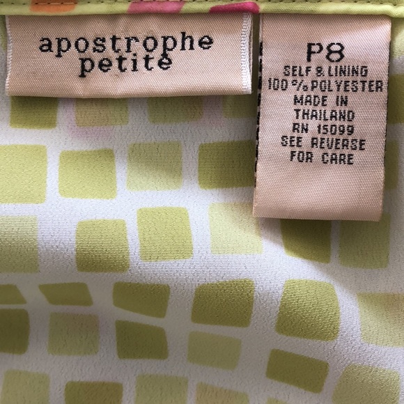 Apostrophe Petite Size 8P Skirt Green with Squares of Orange, Pinks and Green - Picture 8 of 8